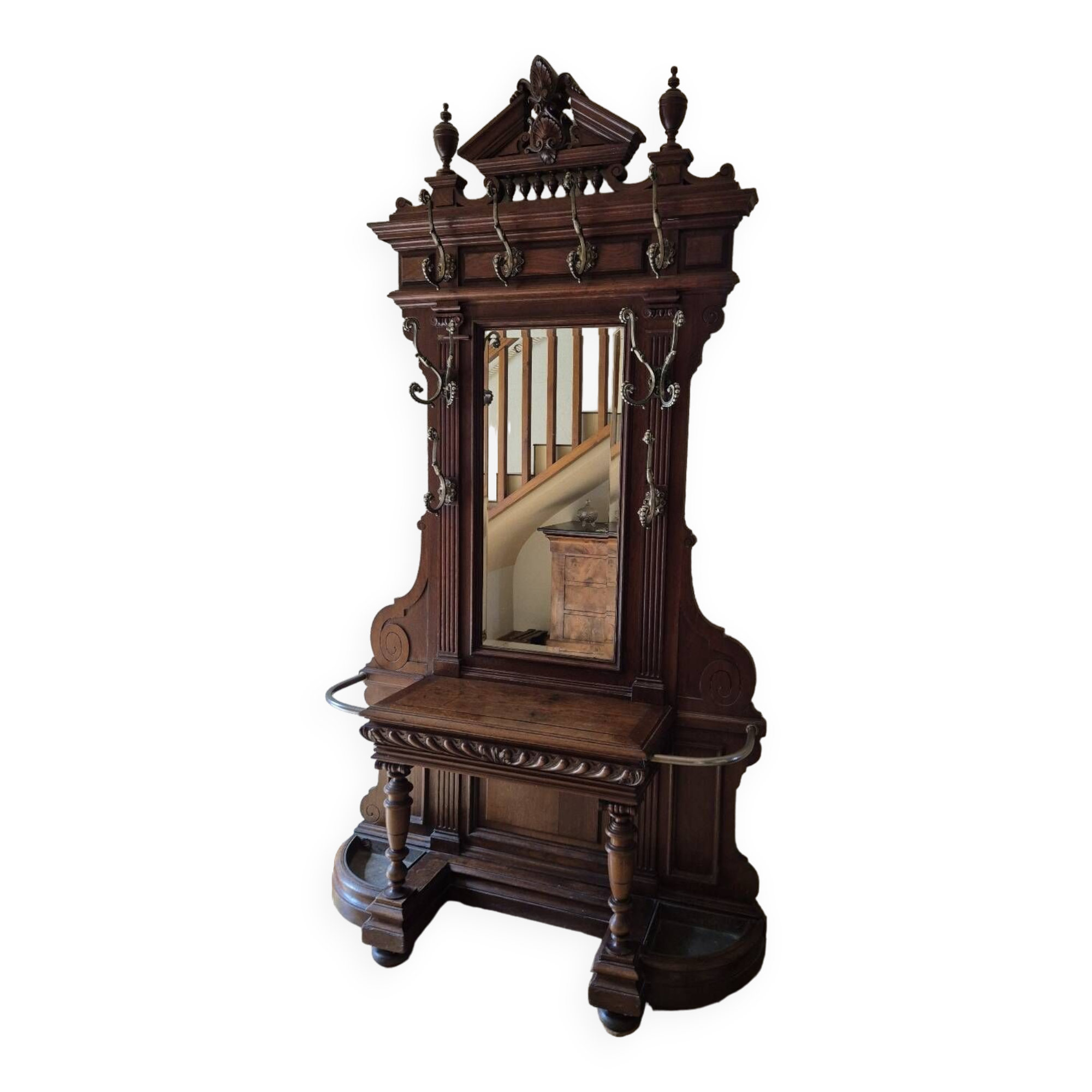 Cloakroom Napoleon III coat rack 19th in solid oak