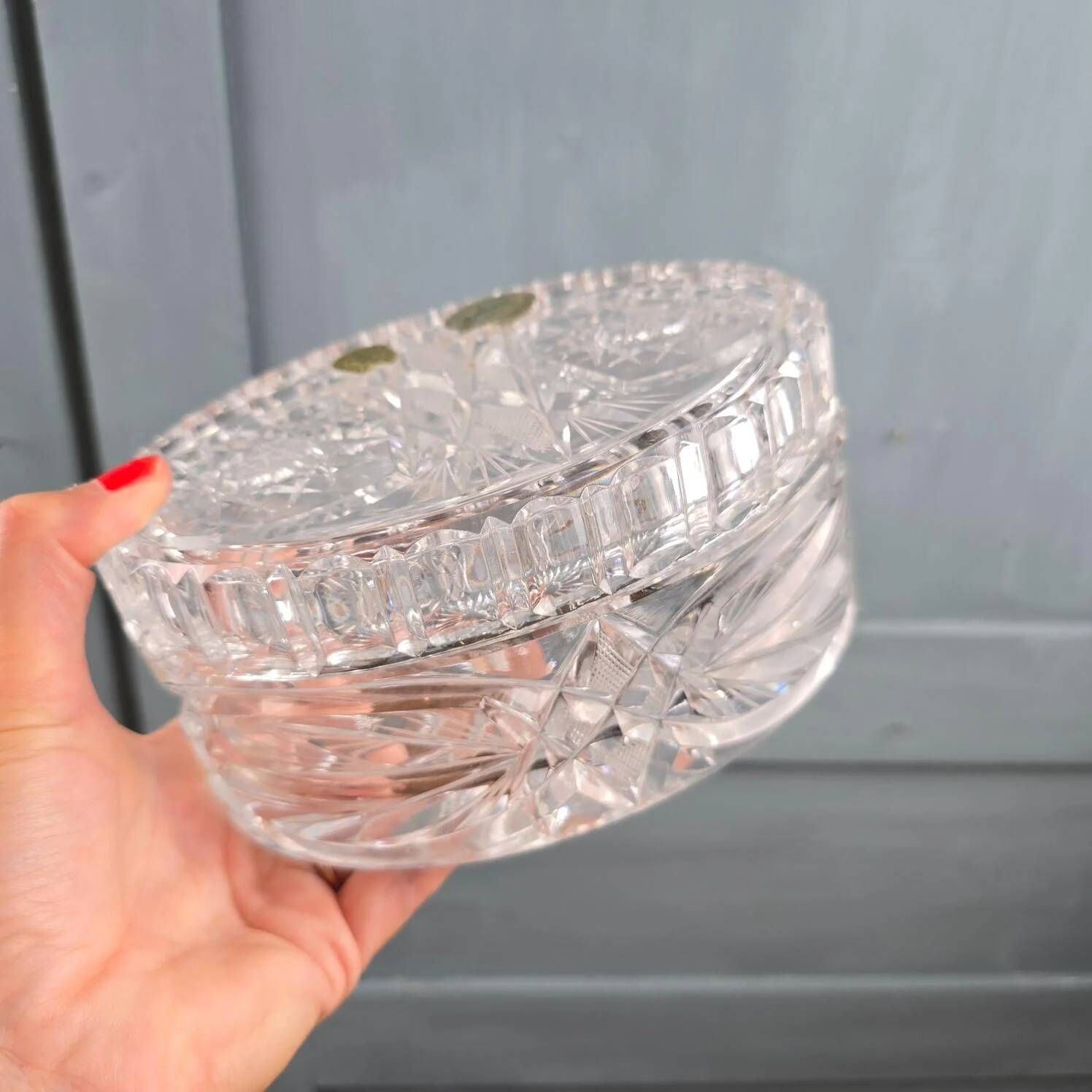 Vintage hand-cut Bohemian crystal bonbonnière Czechoslovakia