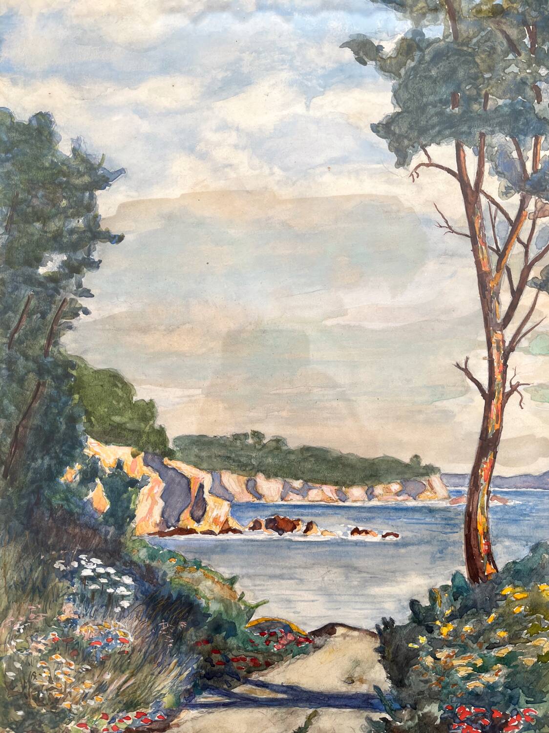 Old watercolor seaside landscape signed A. Brun