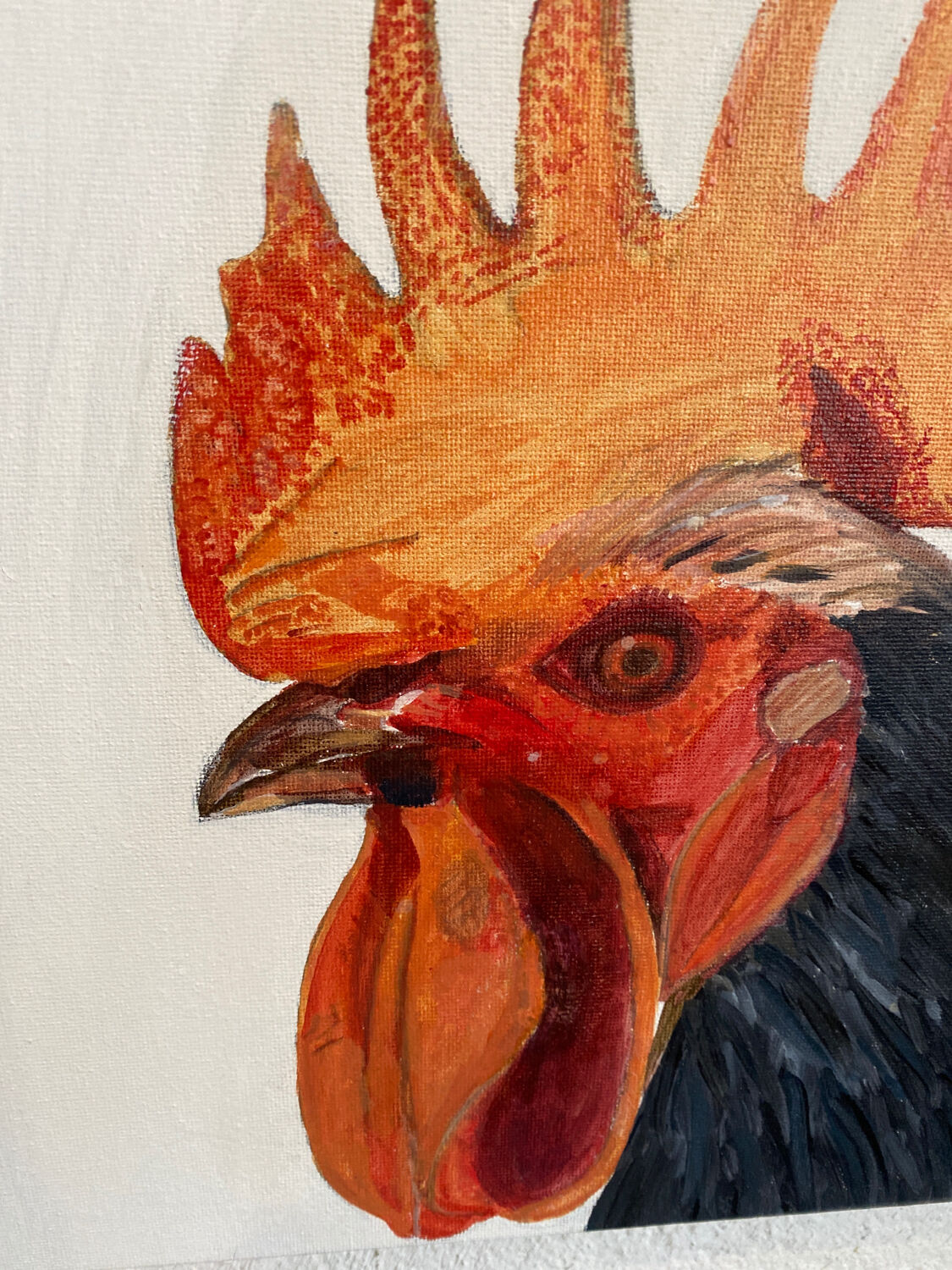 Rooster painting,  oil on canvas / 29 cm