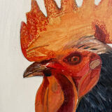 Rooster painting,  oil on canvas / 29 cm