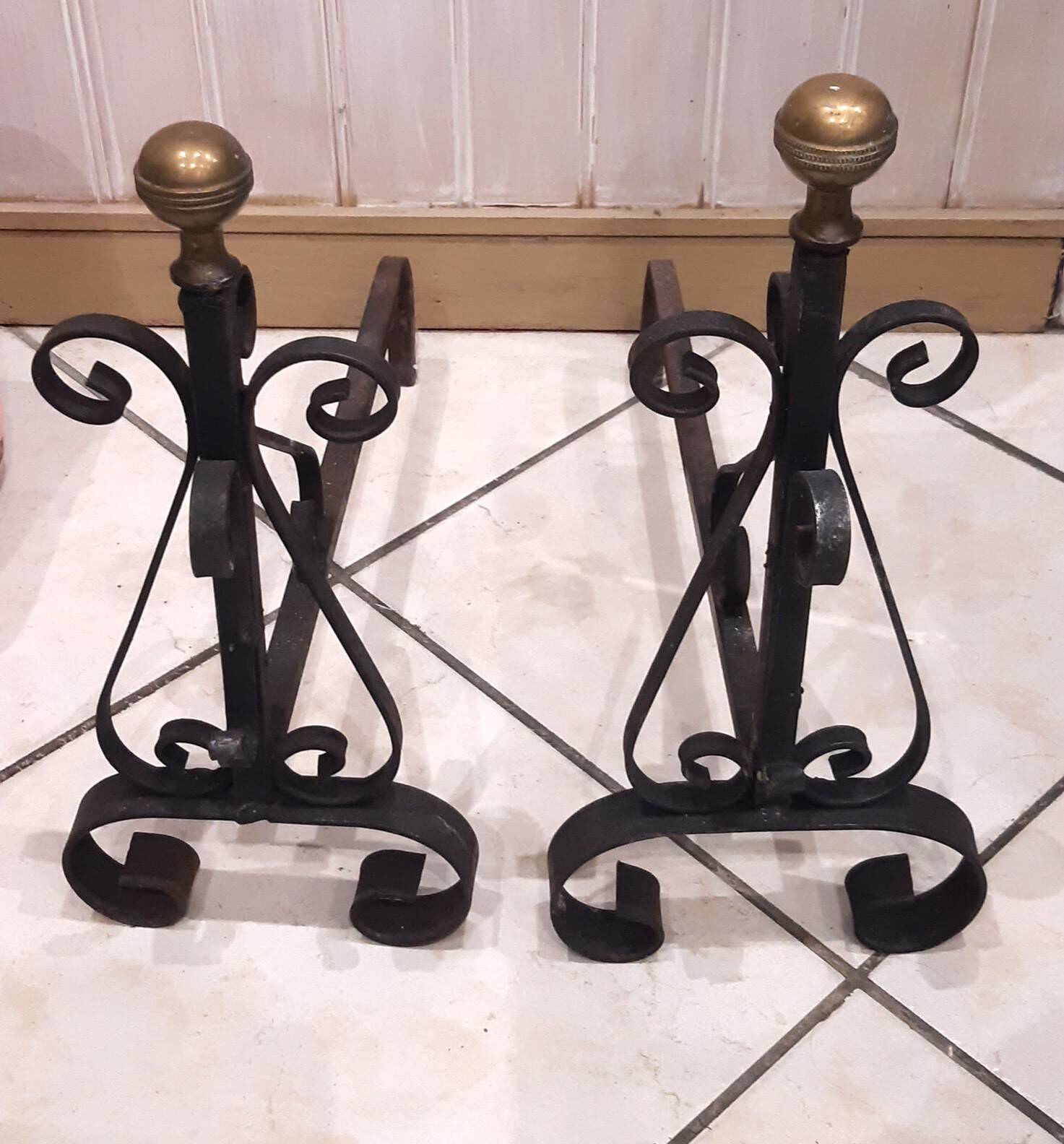 Pair of fireplace andirons