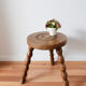 Vintage round milking stool , solid wood , tripod , 50s