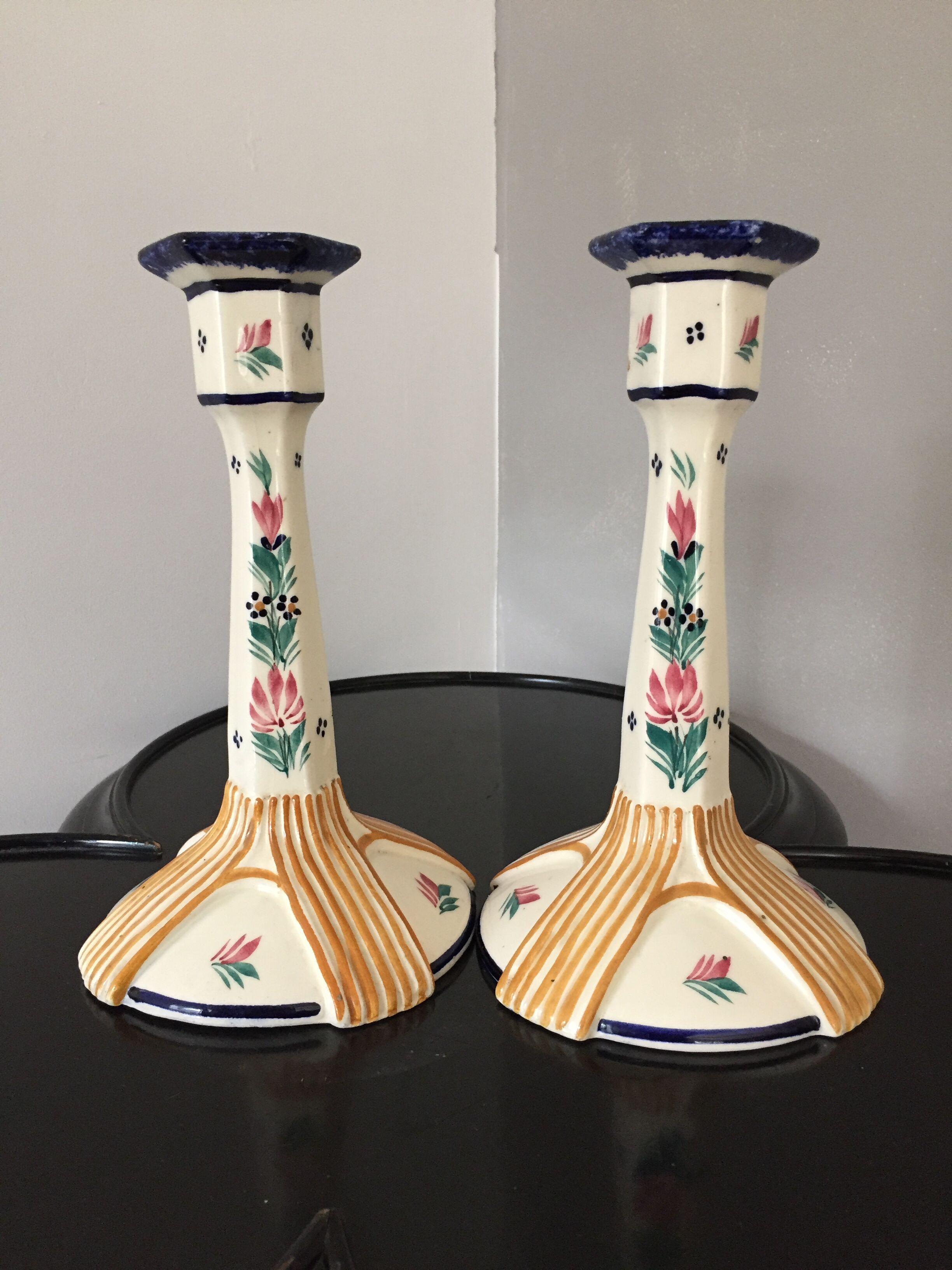 Pair of HB Quimper candle holders