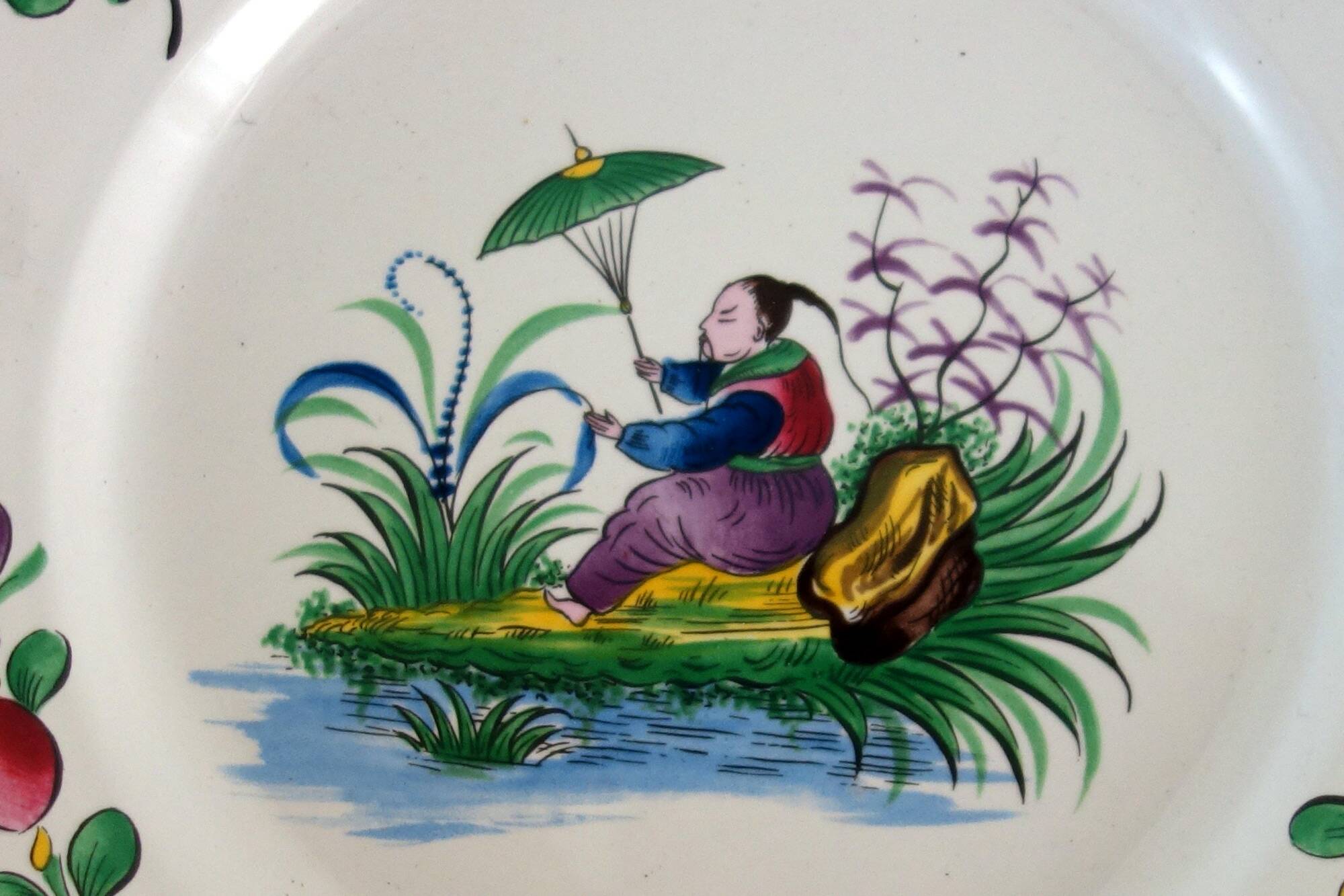 6 Saint Clément Luneville dessert plates with Chinese decoration