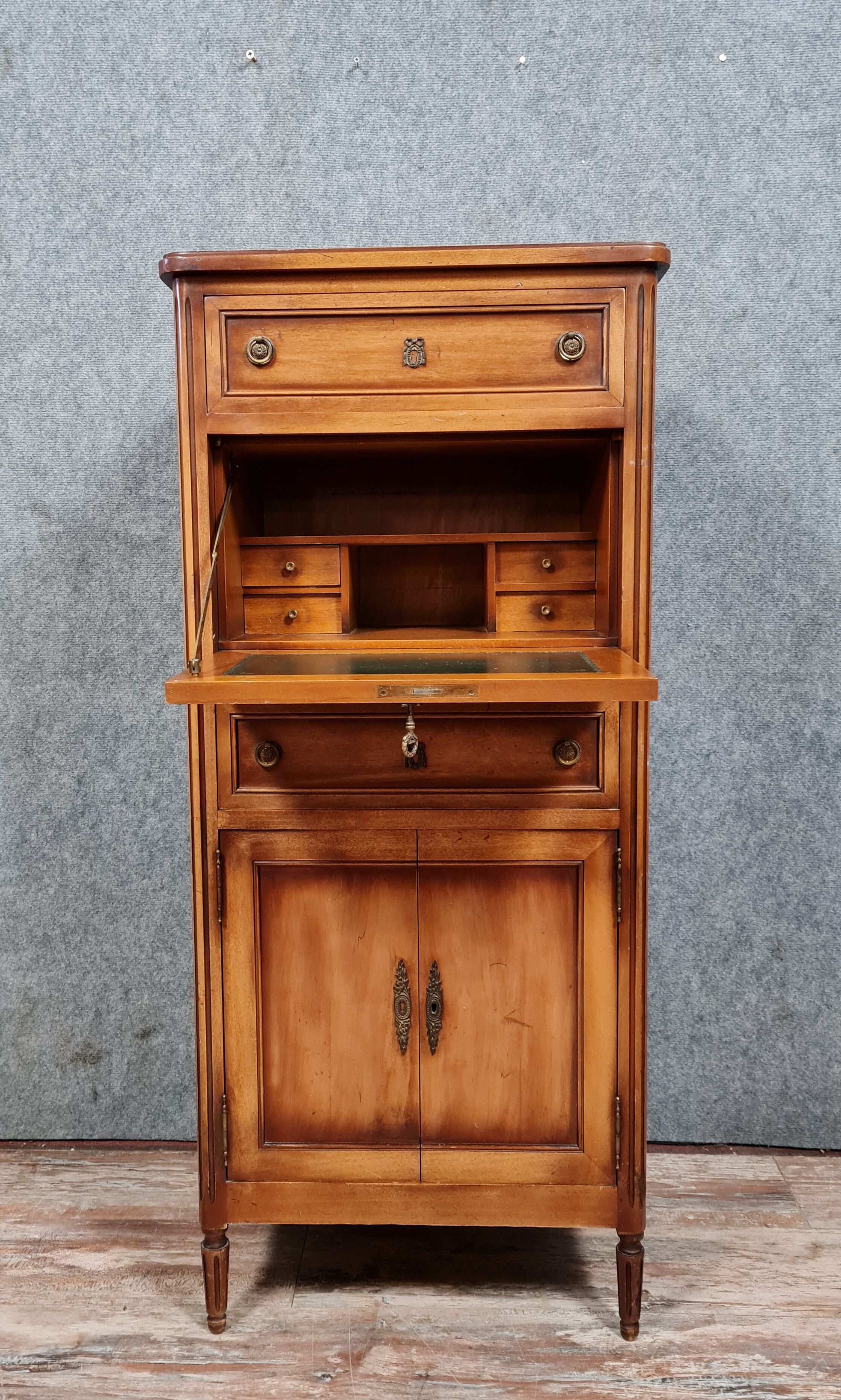 Secretary desk Louis XVI style in cherry tree circa 1950-1960