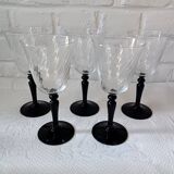 5 large black stemmed glasses arcoroc france, vintage