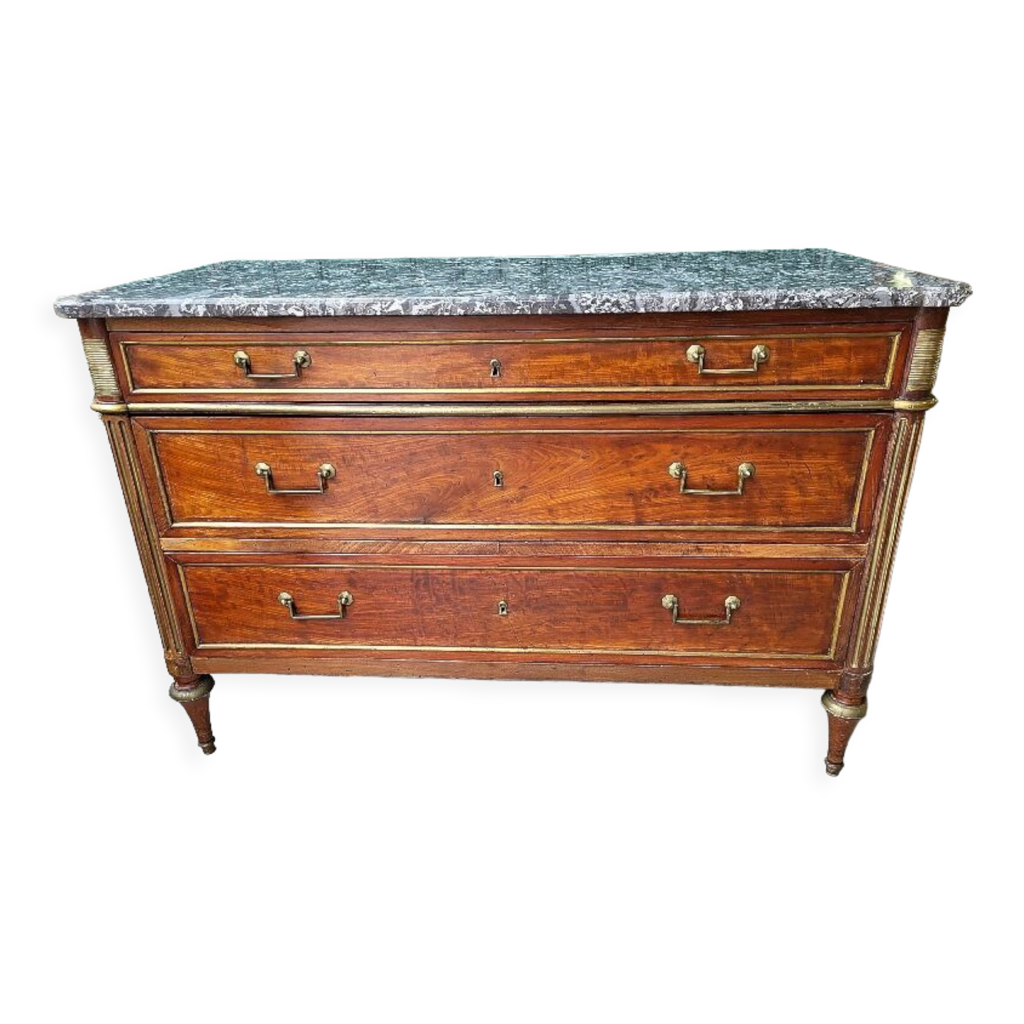 Commode Louis XV 3 tiroirs plateau marbre en acajou du XlX ème siecle ...