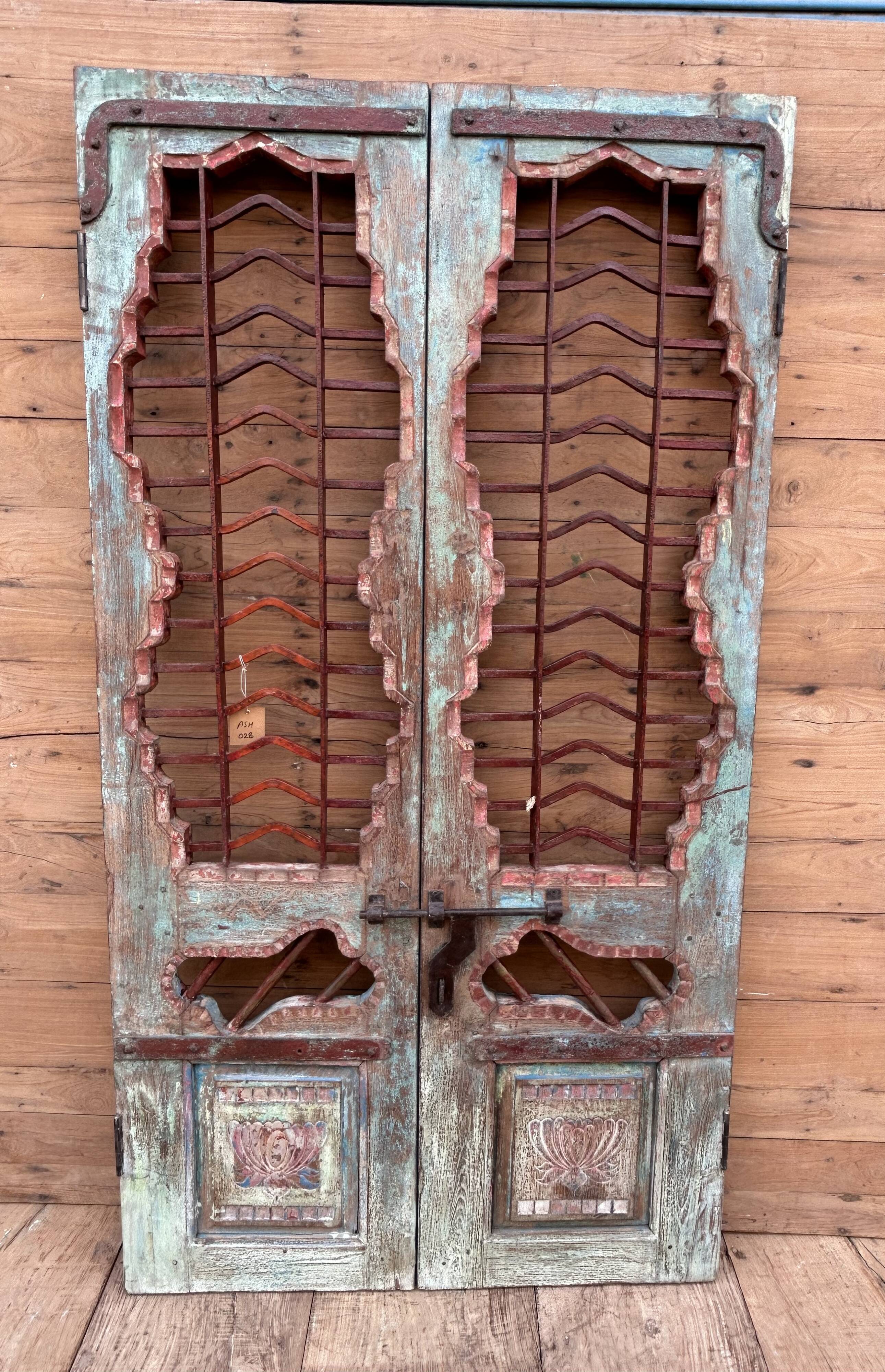 Art Deco patio door in Burmese teak with original patina.