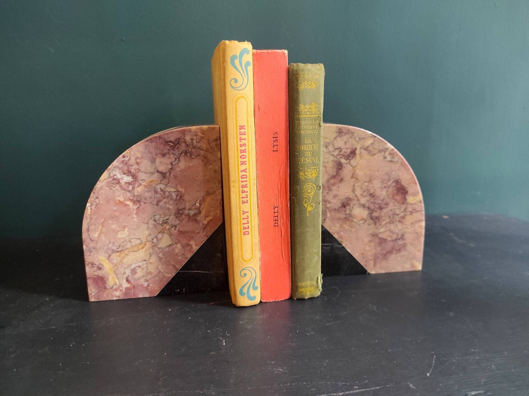 Pair of French vintage marble bookends, art Deco