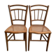 Set of 2 antique wooden bistro chairs canned seats