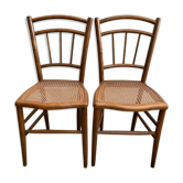 Set of 2 antique wooden bistro chairs canned seats