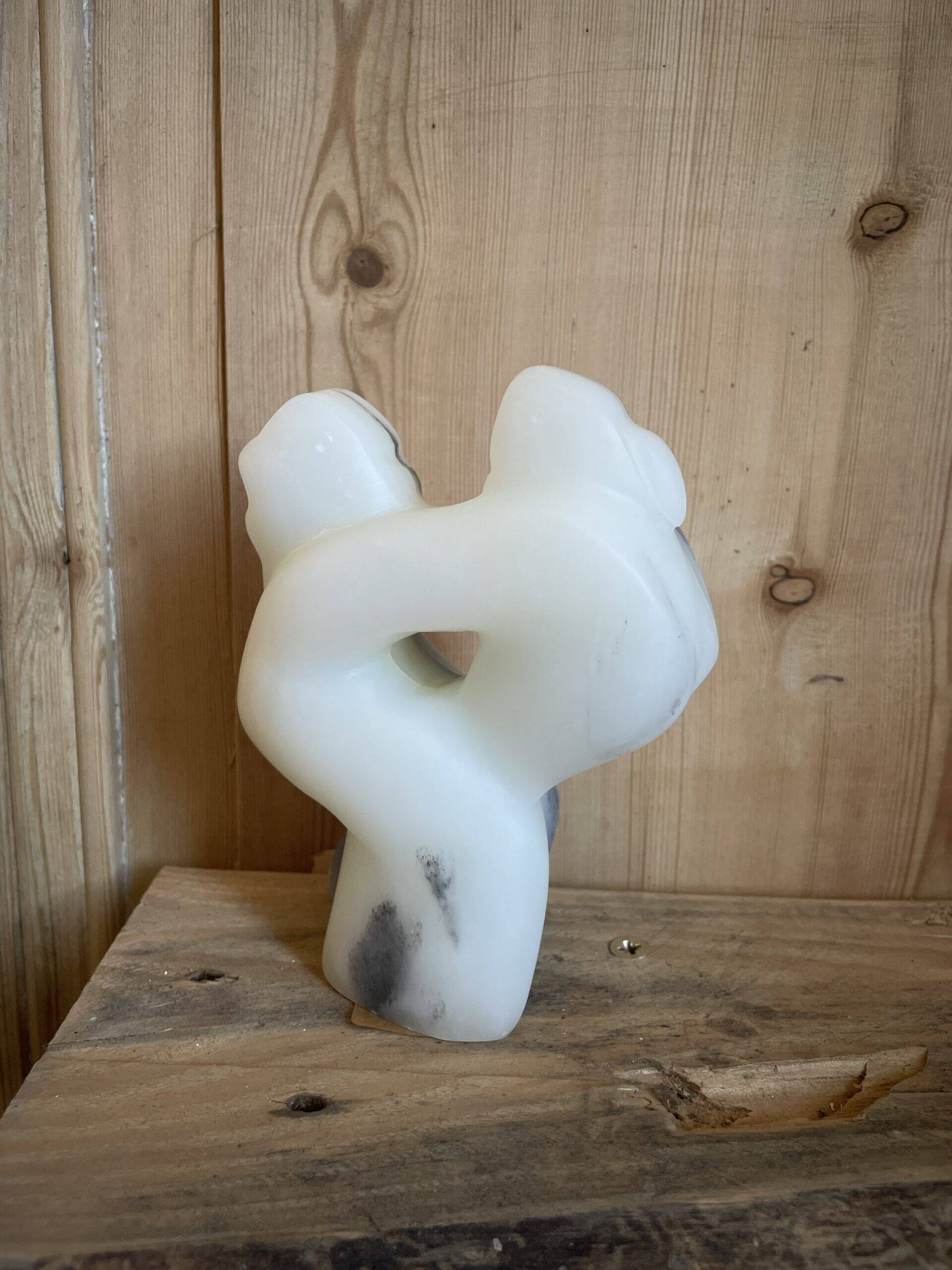 Marble statuette dated and signed F. Gelhausen "Embraced Nude"