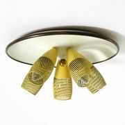 Very rare 5-arm mid-century modern metal bag ceiling lamp with round white