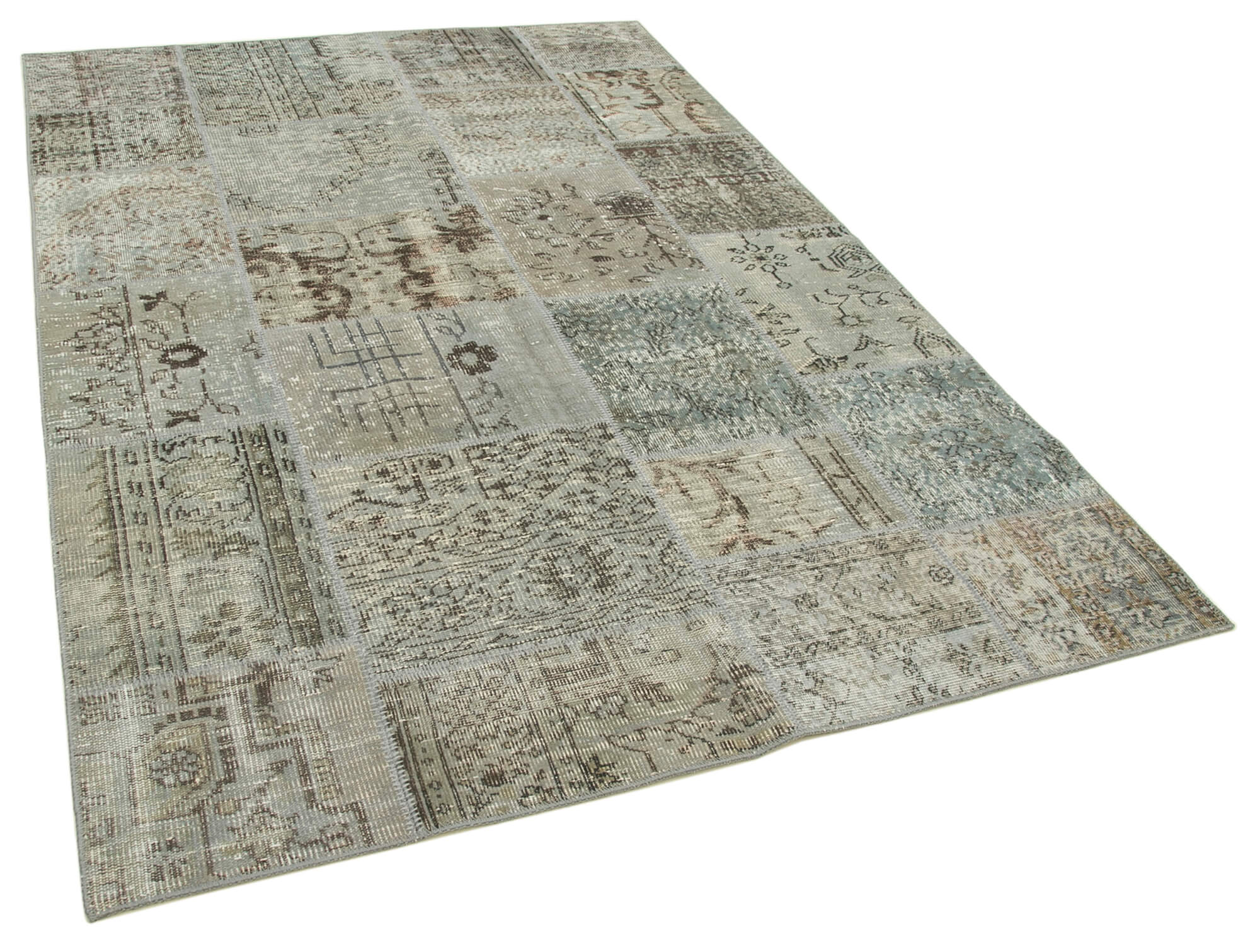 Handwoven Oriental Vintage 168 cm x 242 cm Grey Patchwork Rug