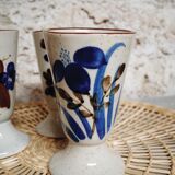 Set of 3 mazagrans in glazed sandstone floral decoration