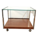 Designer coffee table on wheels, chrome, rosewood and glass from Denisco made in Italy 1970