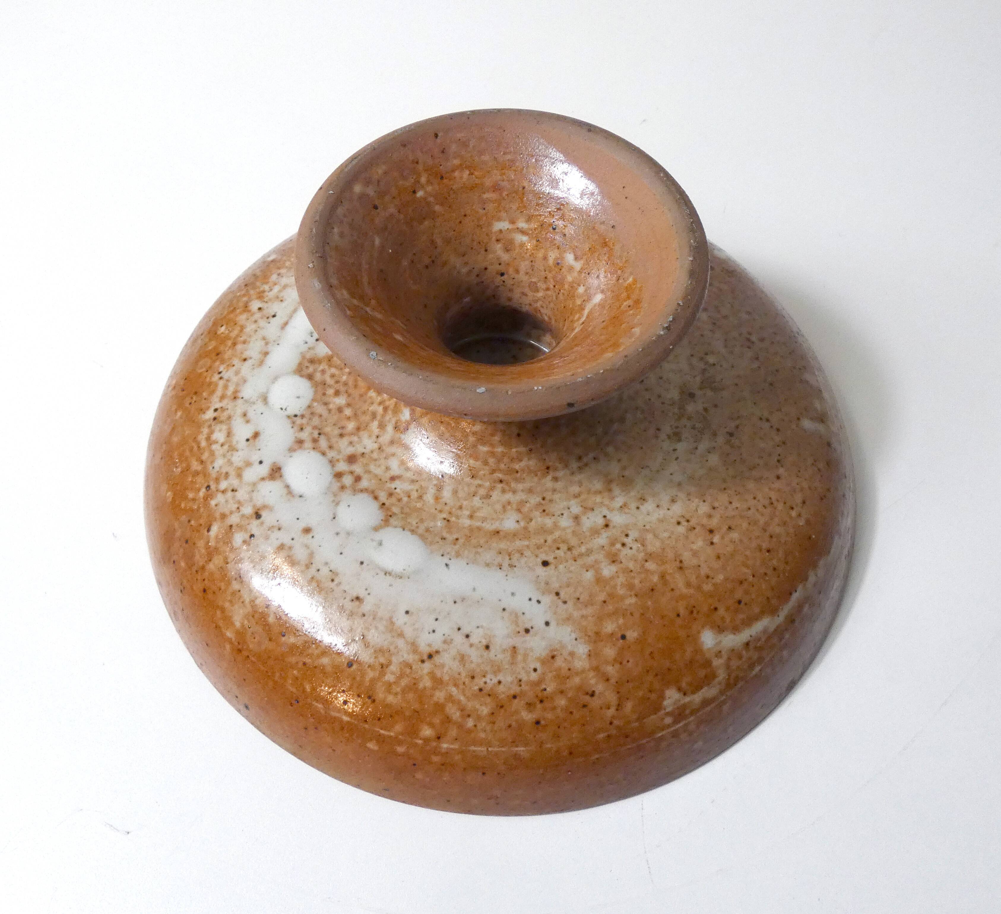 Large vintage stoneware compote dish with a footed plate