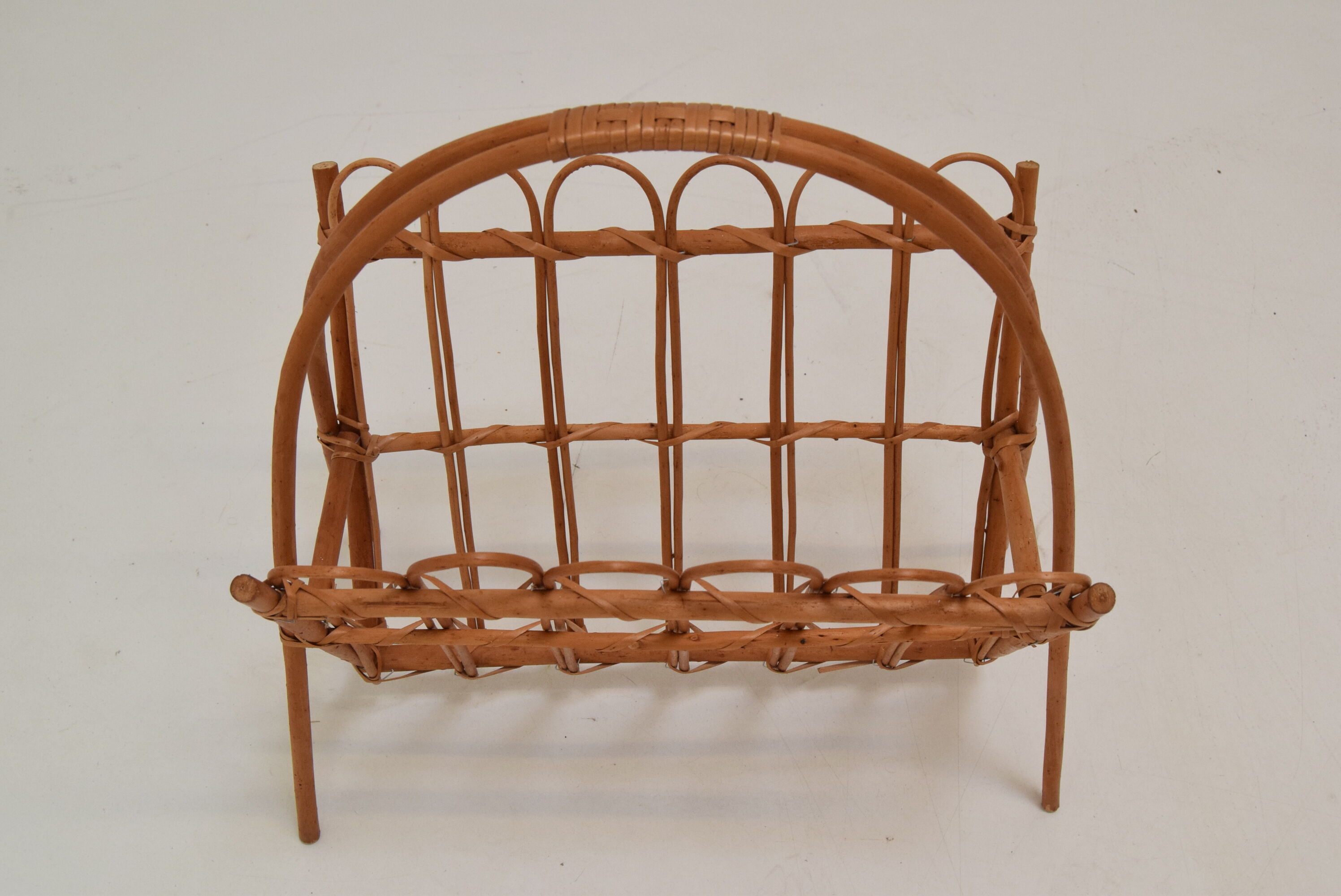 Vintage rattan and bamboo magazine holder,czechoslovakia,1970's.