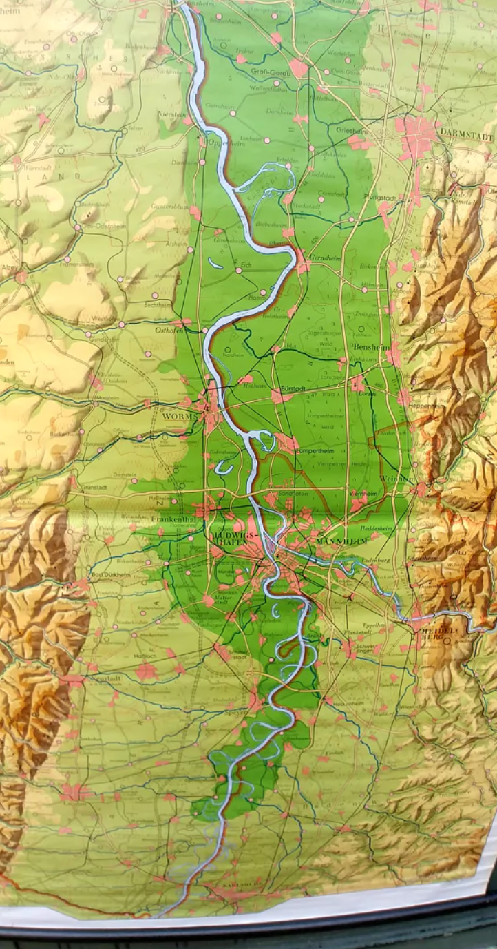 Map of the district of Rhenish Hesse and Palatinate 215 cm