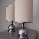 Vintage 1970s Chrome Brushed Metal Bedside Lamps Rewired Space Age
