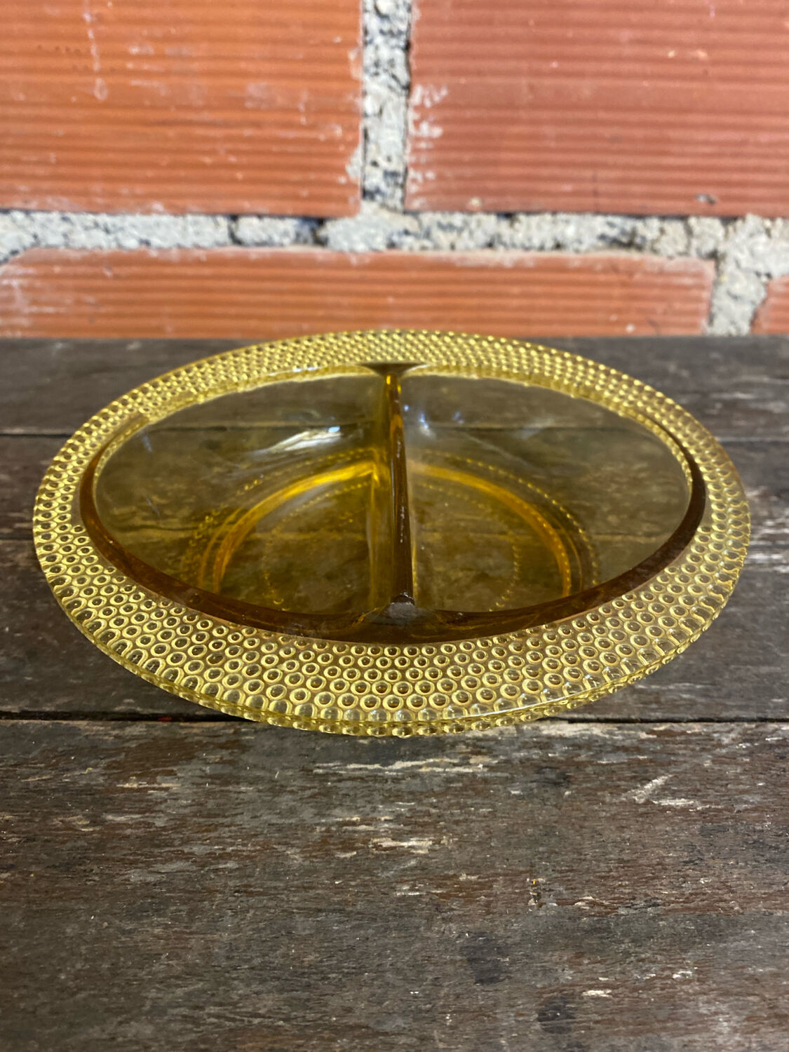 Bol Vide Poche Ancien Verre Moulé Jaune Ambré Rang De Perles Années 50