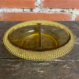 Bol Vide Poche Ancien Verre Moulé Jaune Ambré Rang De Perles Années 50