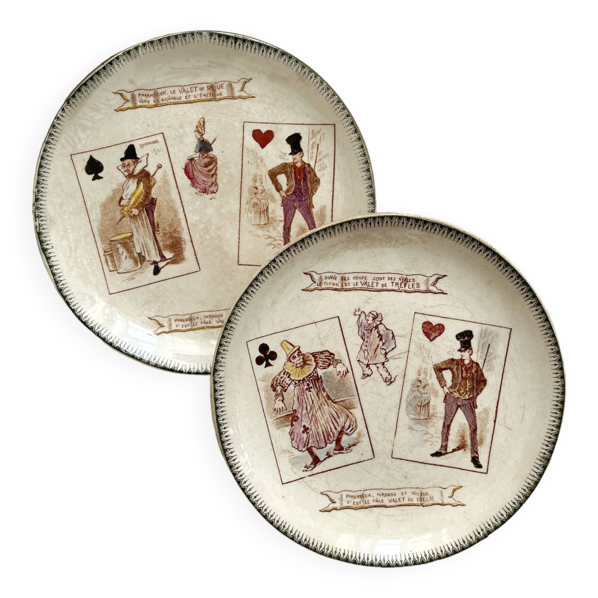 2 iron earth dessert plates HB Choisy le Roi card game theme