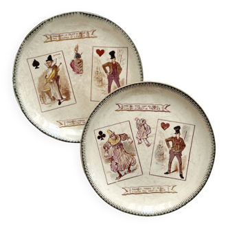 2 iron earth dessert plates HB Choisy le Roi card game theme