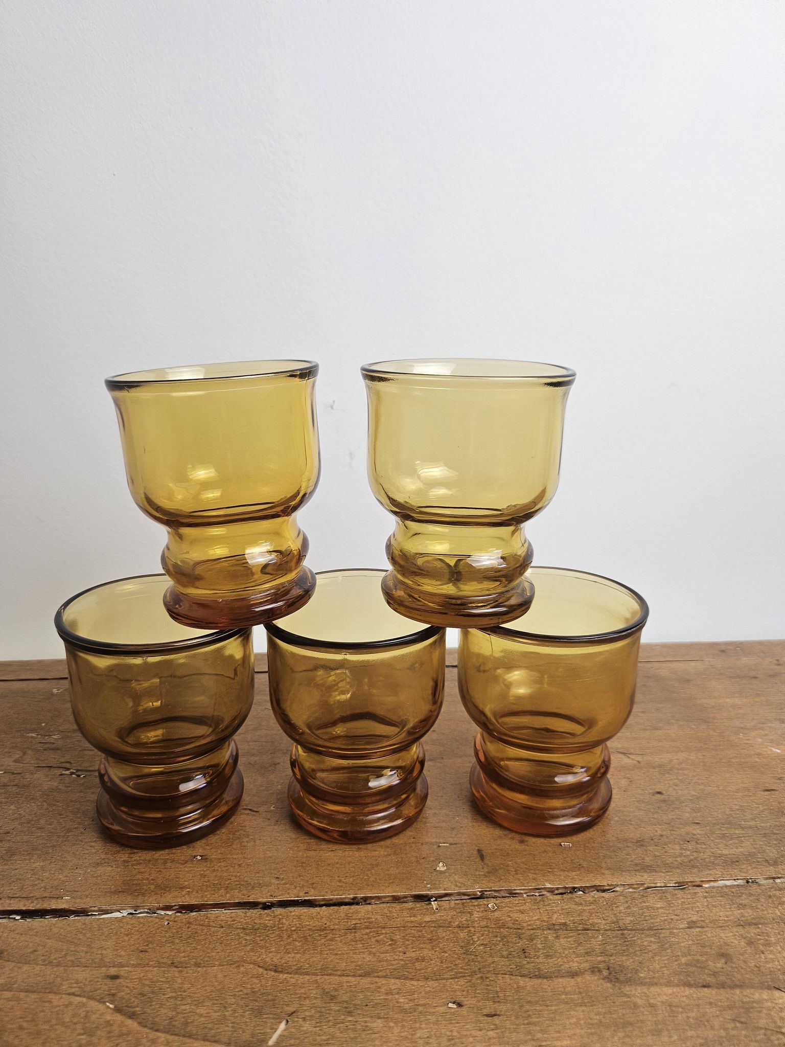 Vintage lot of 5 amber Pernod Verres from the 1970s bistro.