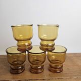 Vintage lot of 5 amber Pernod Verres from the 1970s bistro.