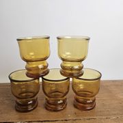Vintage lot of 5 amber Pernod Verres from the 1970s bistro.