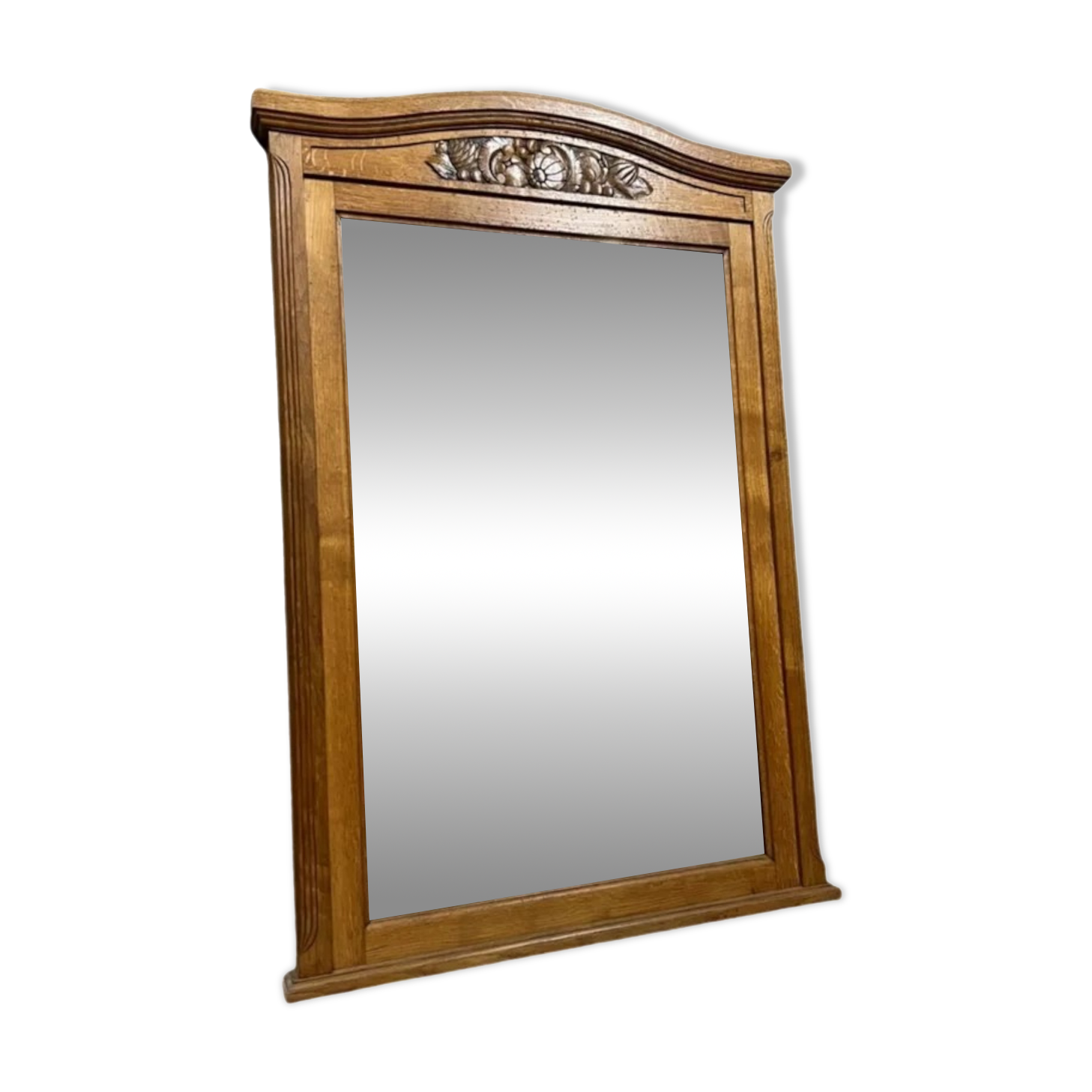 Large Art Deco period mirror in carved oak circa 1930
