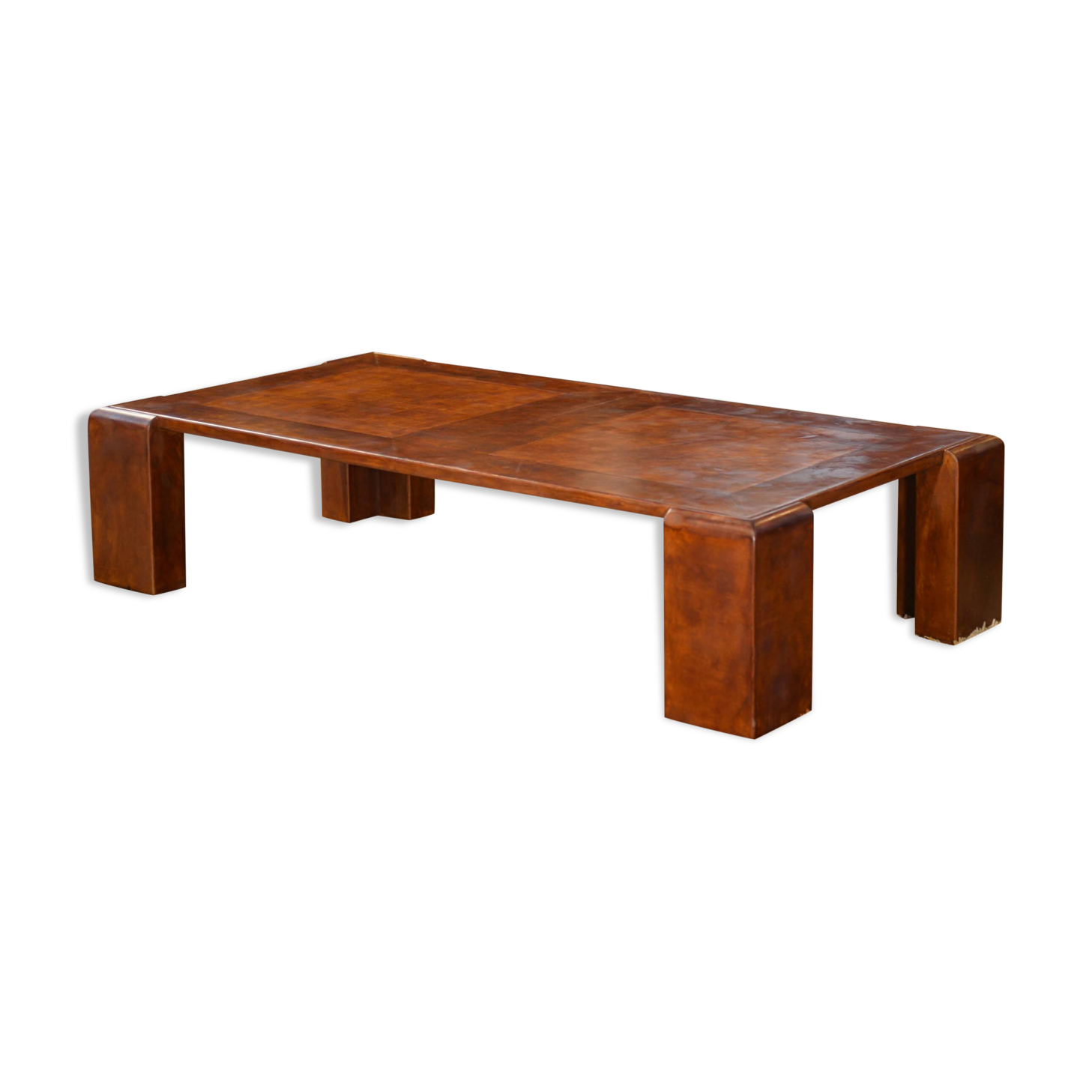 Patinated leather coffee table from the 1950s.