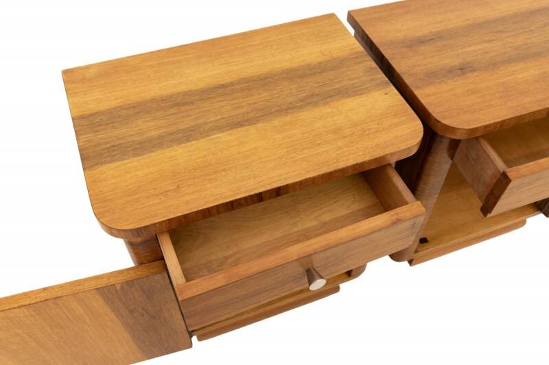 Vintage wooden bedside tables from the mid-20th century, after renovation.