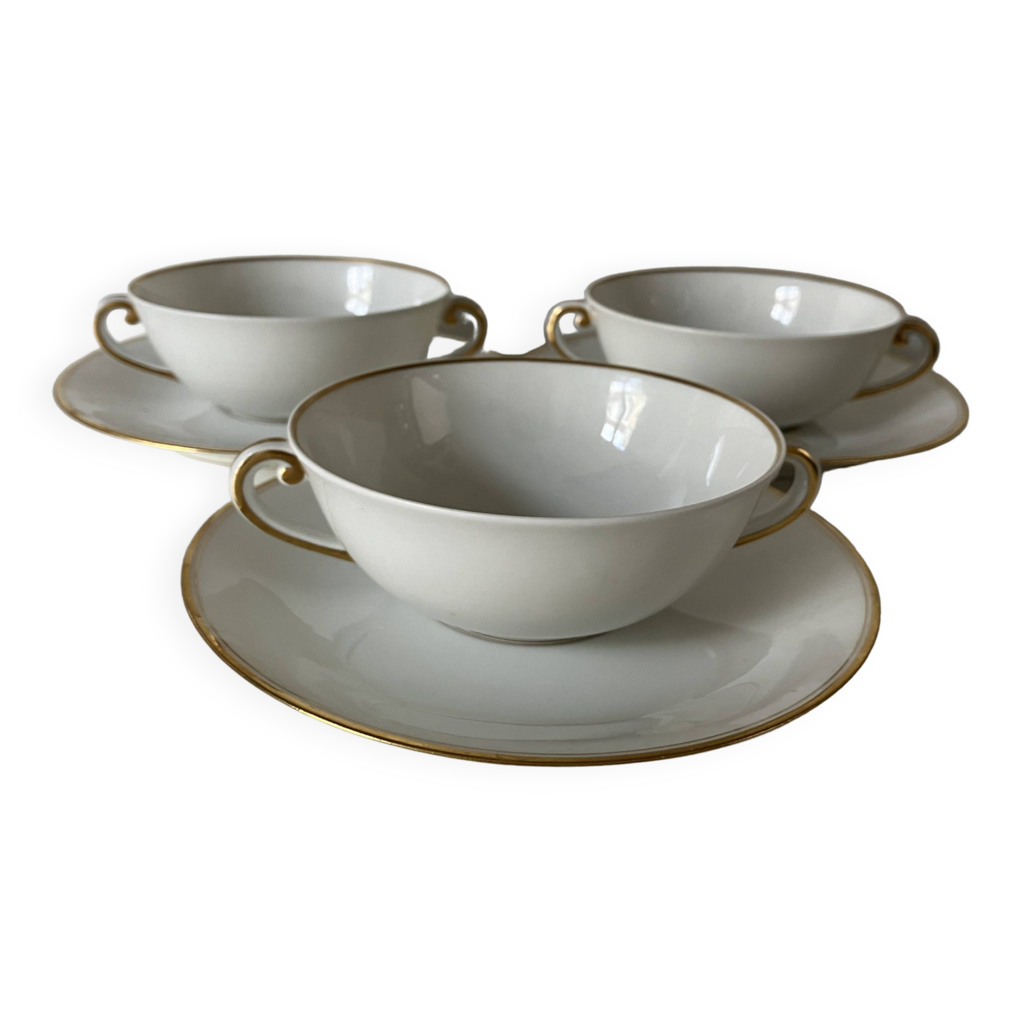 3 broth cups, Limoges porcelain - A. VIGNAUD