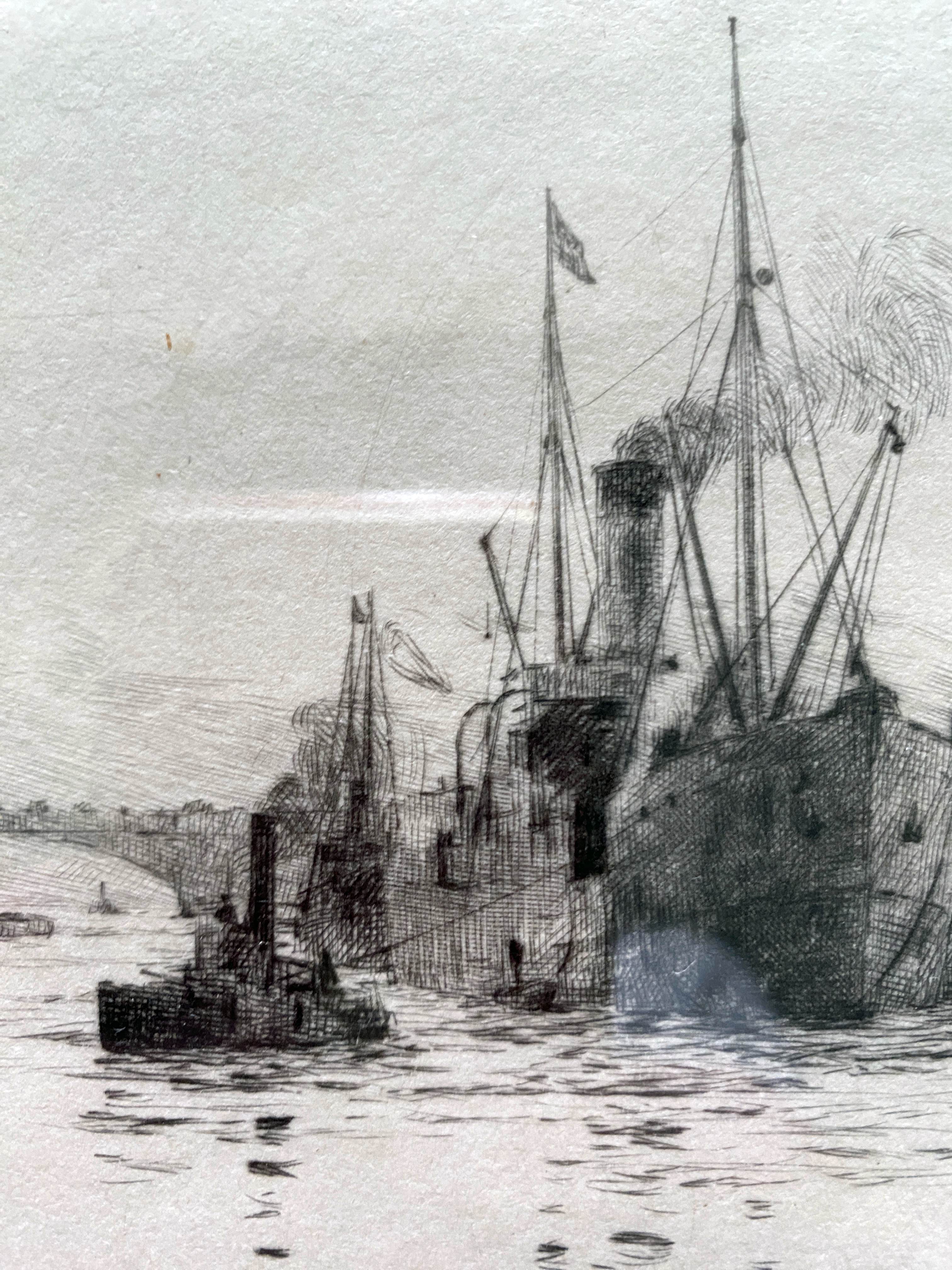 Painting original engraving Rowland Langmaid (1897/1956) "London Bridge"