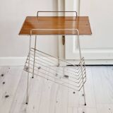 Metal and Formica magazine rack side table