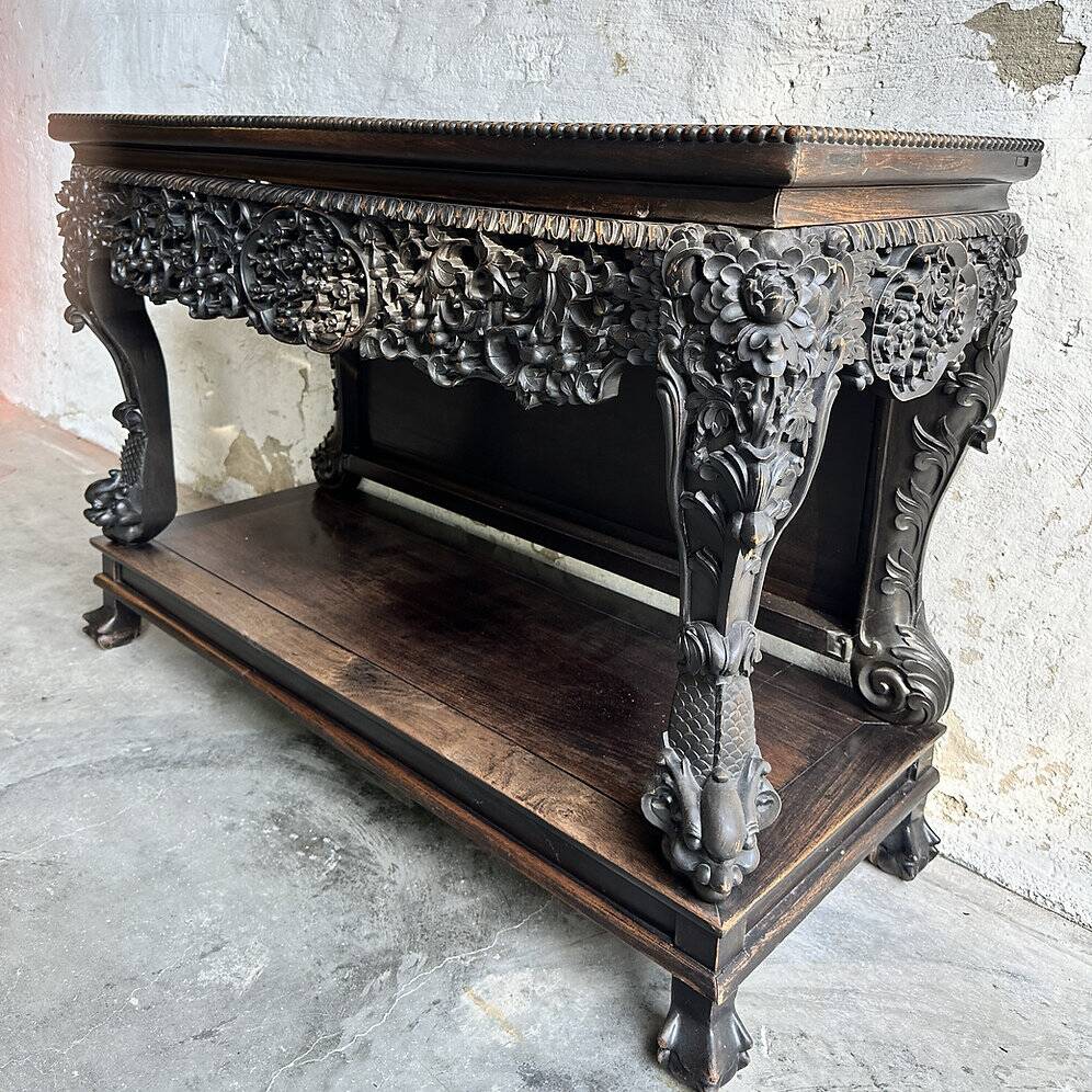 Antique 19th century Qing Dynasty hand carved console circa 1860, China.