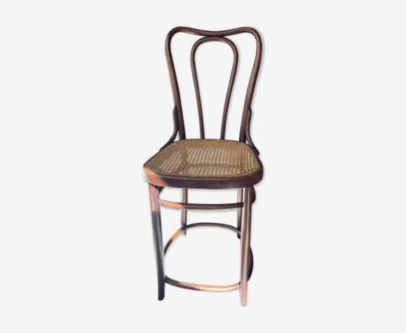 Chaise haute en cannage et bois courbé