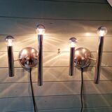 Pair of Space Age wall sconces in chrome metal, 1970.
