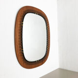 1960 s Scandinavian metal + teak mirror 54cm designed by Josef Frank for Svenskt Tenn, made in Sweden. midcentury modern. Danish modern