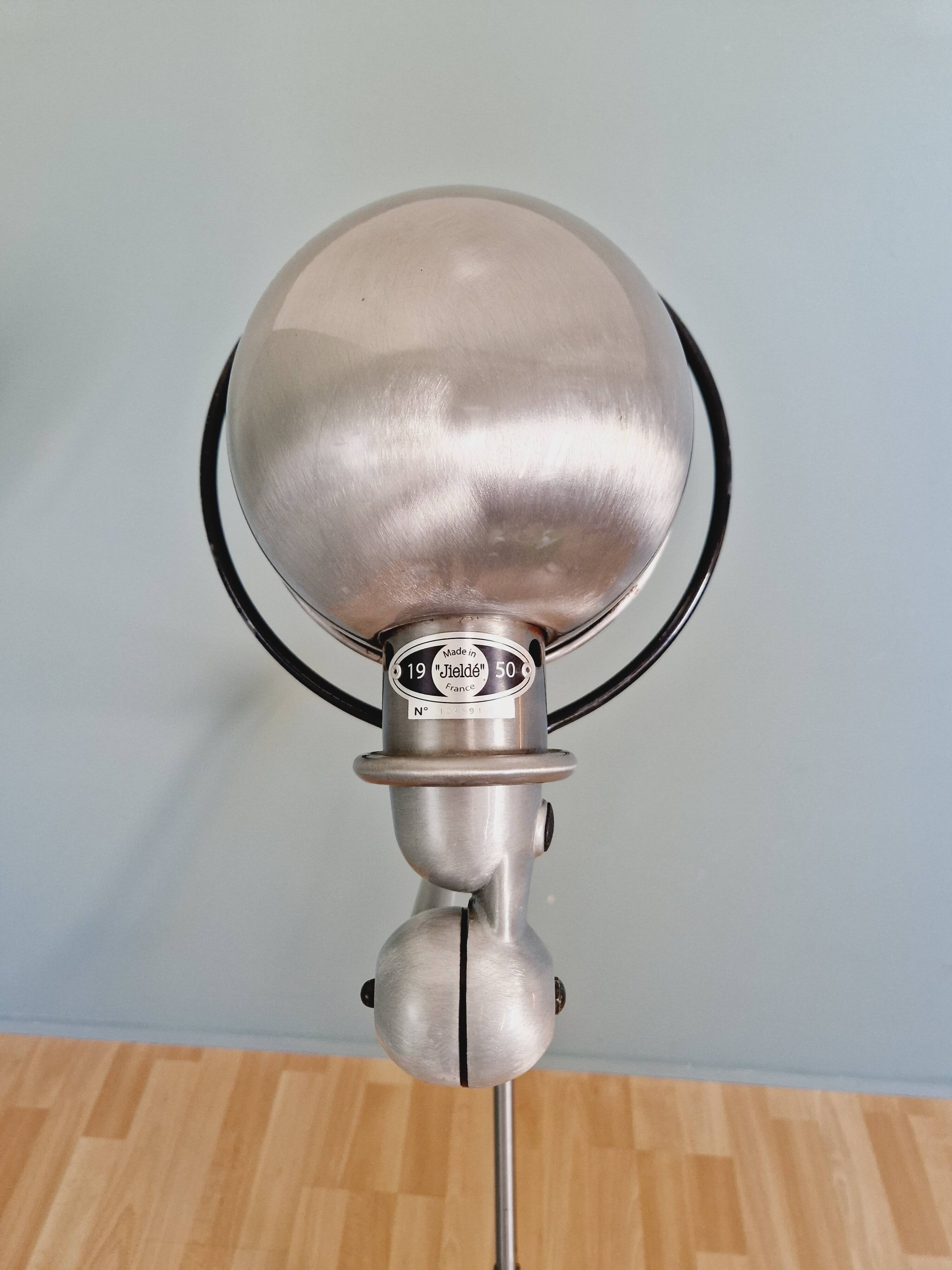 Set of 4 Jieldé industrial lamps in brushed steel, 3 arms