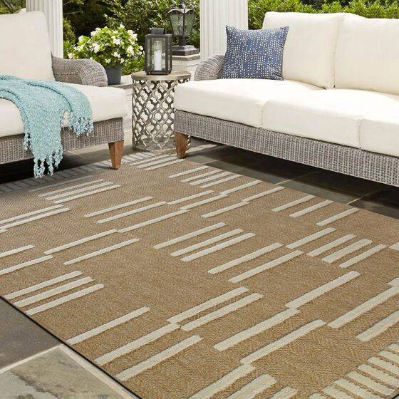 Beige jute rug with white relief 190x290 cm
