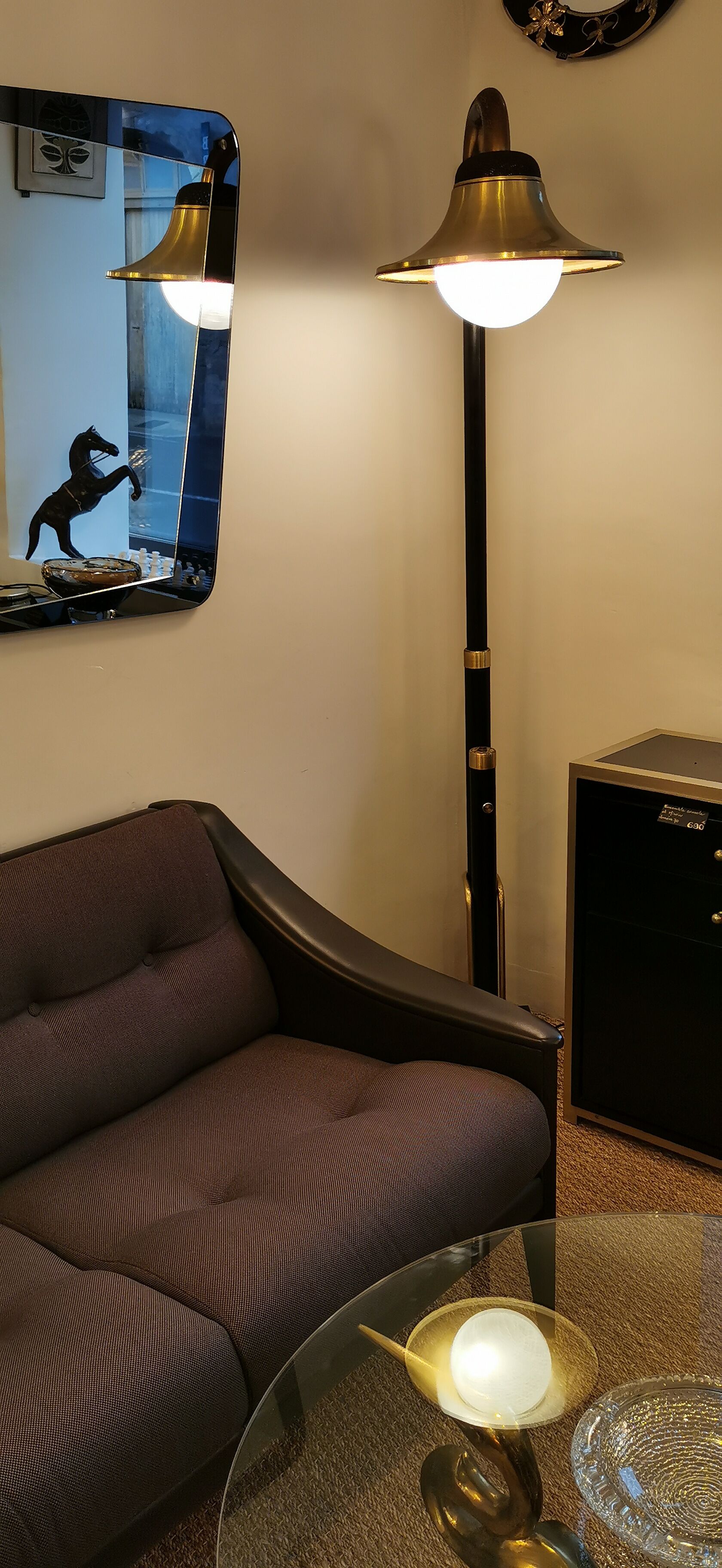 Black metal bell lamppost and 60s brass