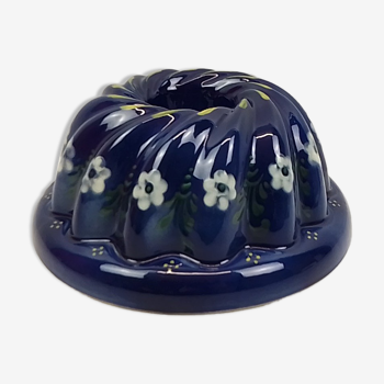 Moule bleu décoratif en céramique déco fleurs G.W. – Diamètre 25 cm