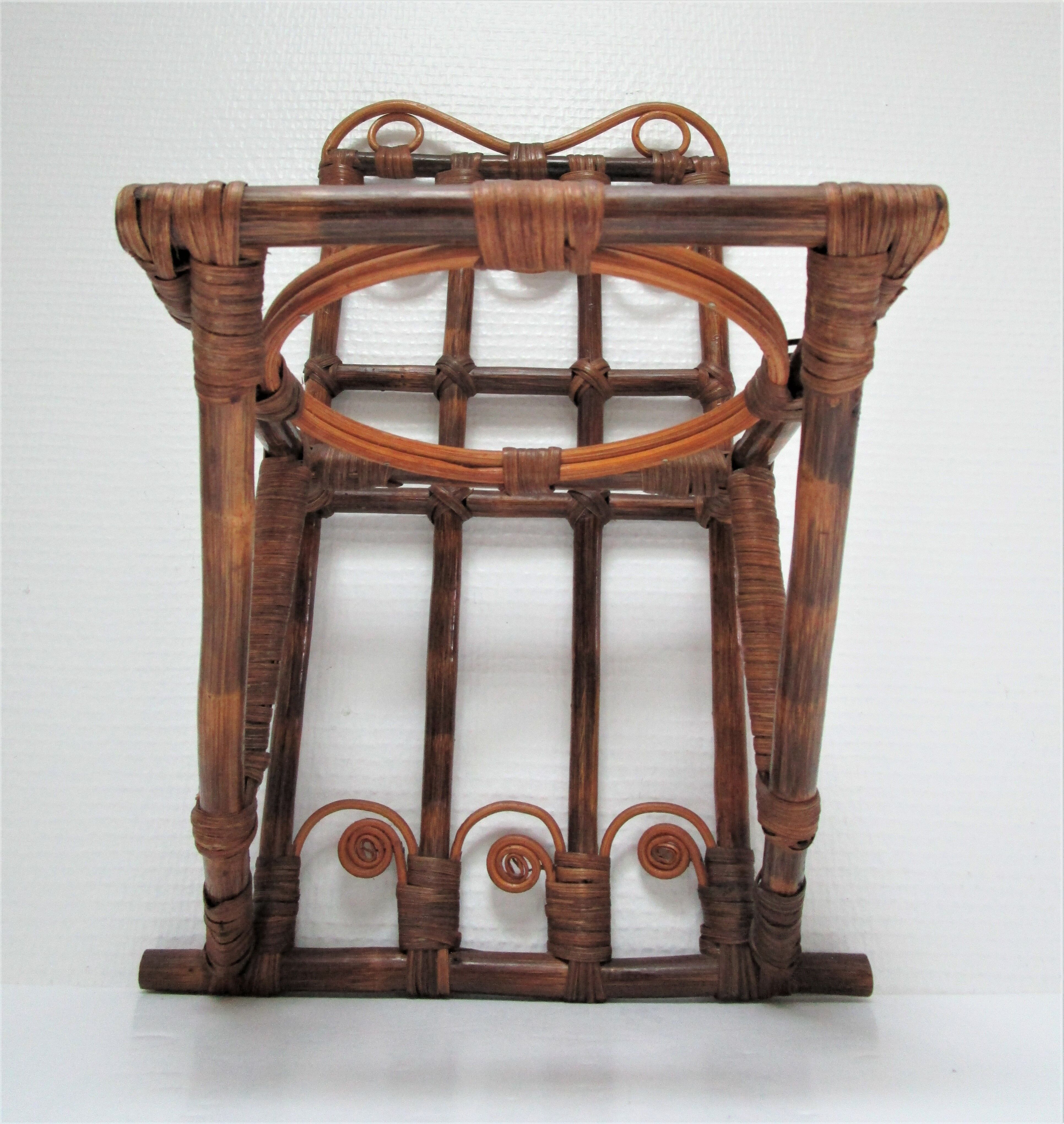 peacock rattan shelf and bamboo vintage plant holder