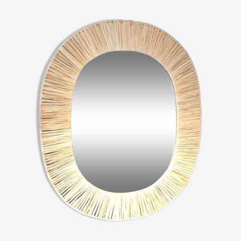 Oval raphia mirror