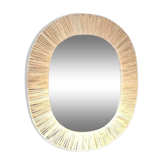 Oval raphia mirror