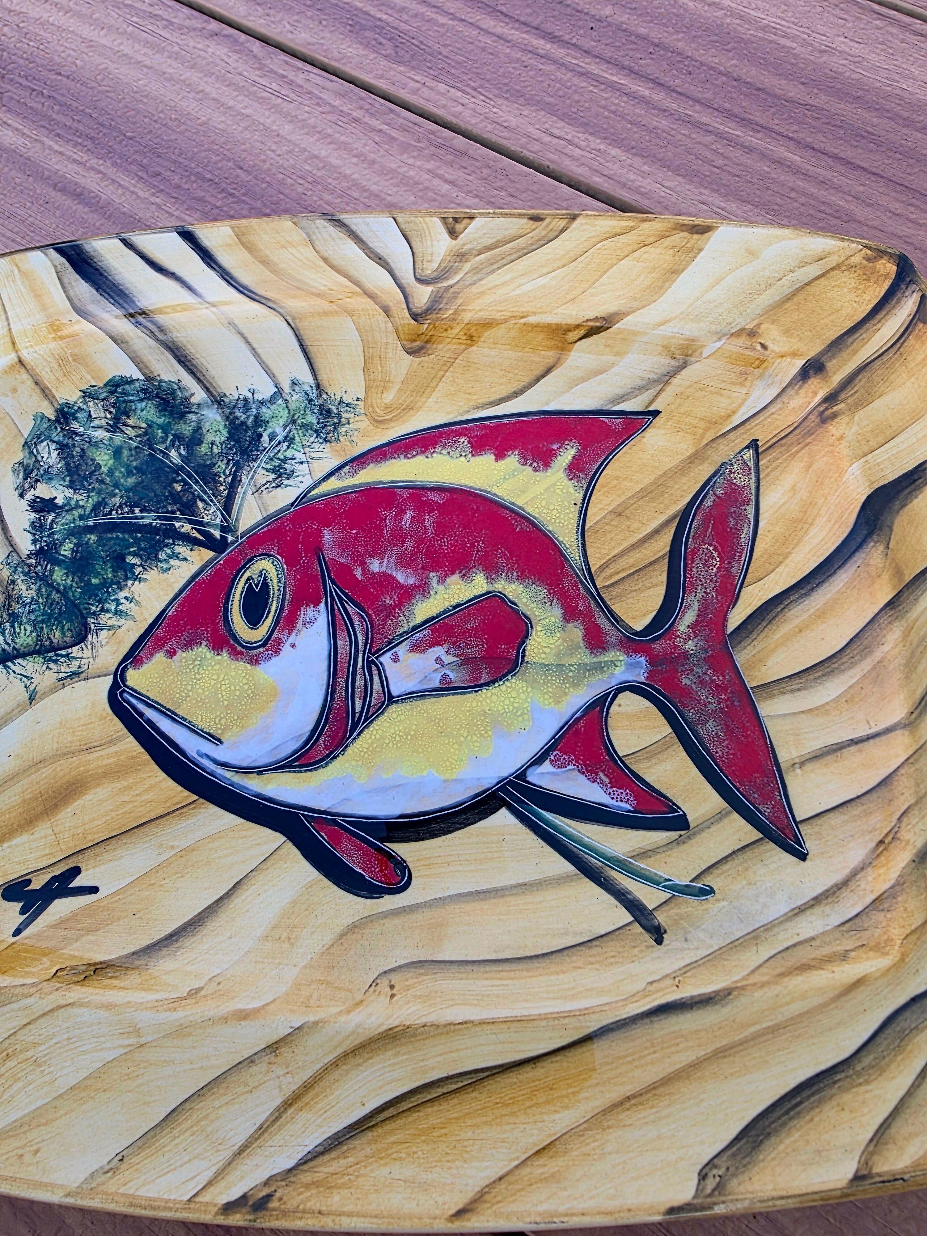 Large Wall Plate signed Vintage Vallauris – Bark & Fish Decor – 38